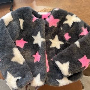 Cute fur jacket with stars!! size 4/5